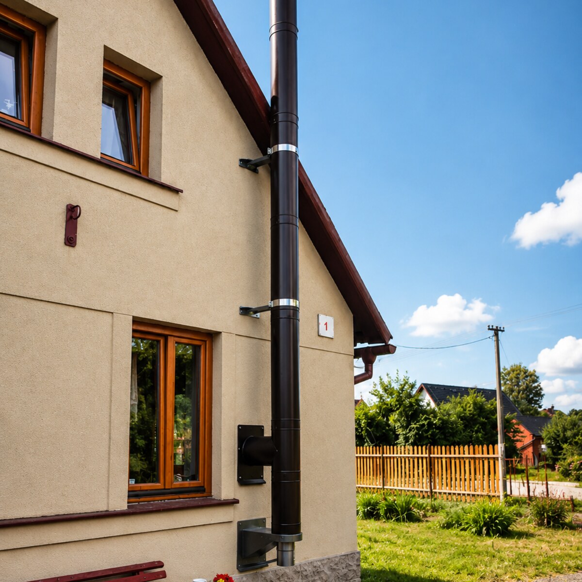Celonerezový komín — exteriér